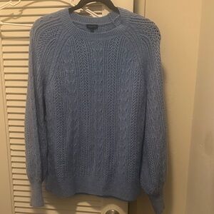 Light Blue Cable Knit Crewneck Sweater - women